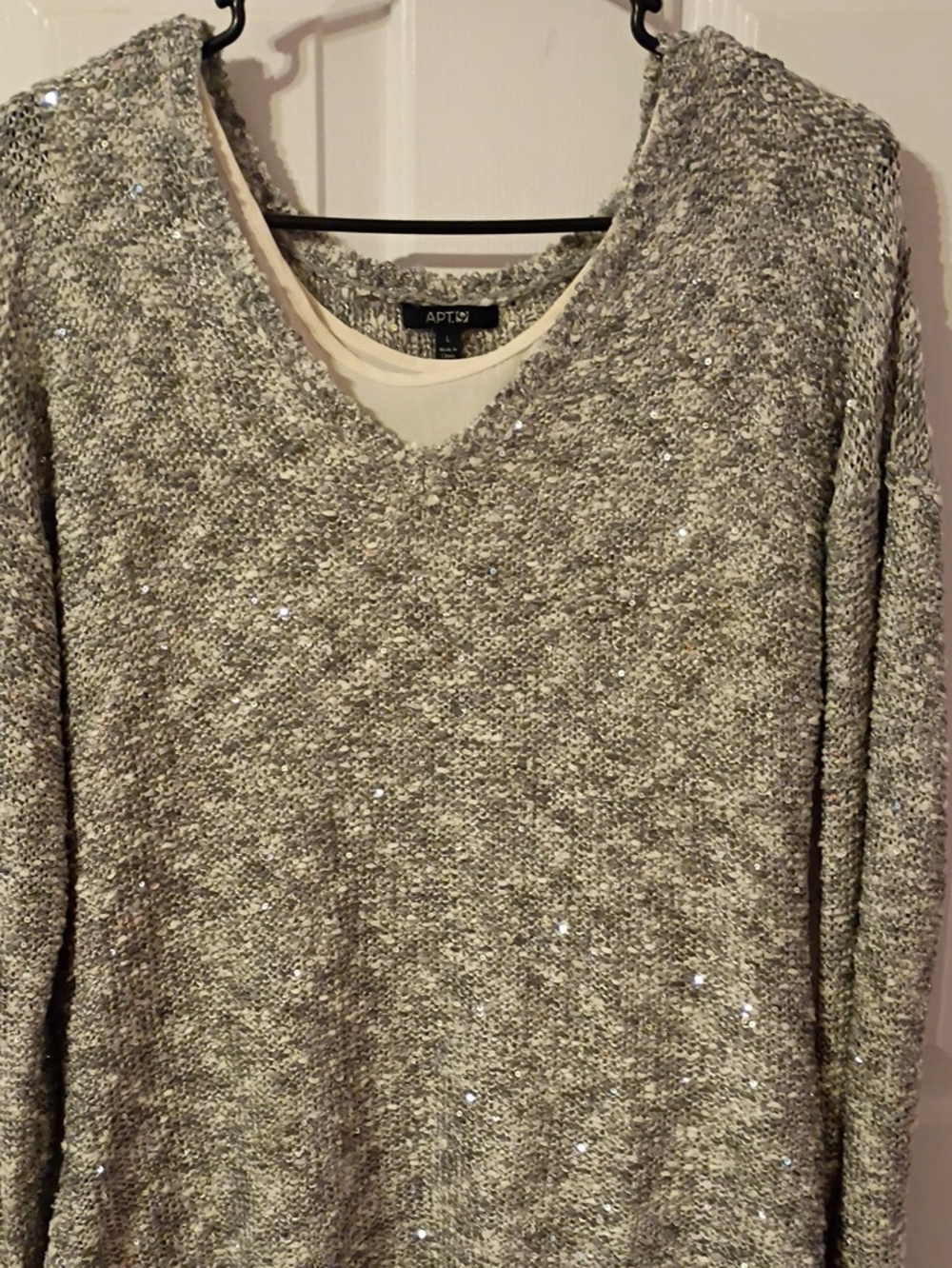 Apt. 9 Silver Sequin V-Neck Sweater